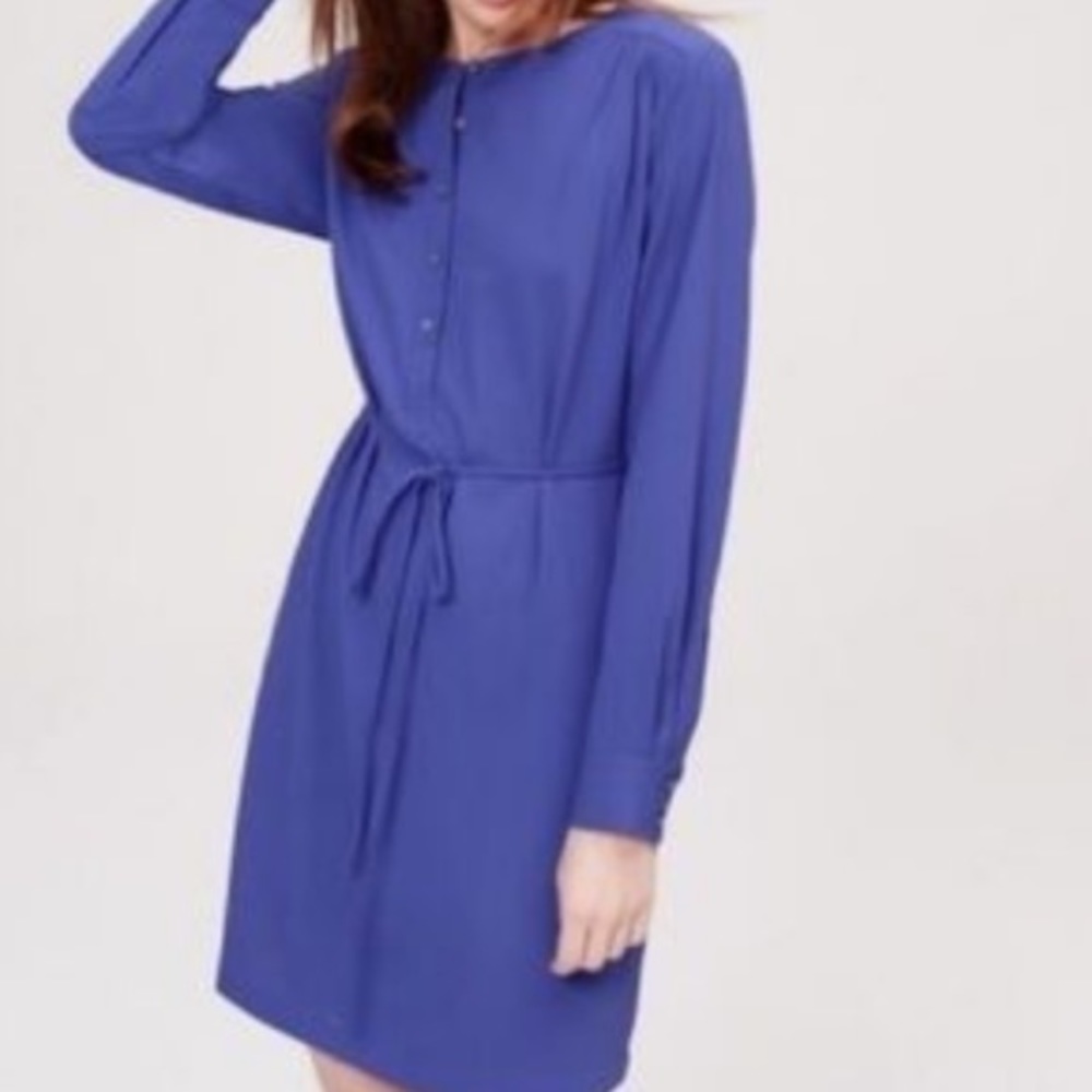 Ann Taylor LOFT blue shirt dress with tie waist NWT XSP